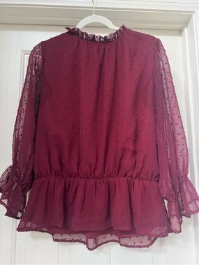 - Mi Ami Chiffon Swiss Dot Wine Colored Blouse